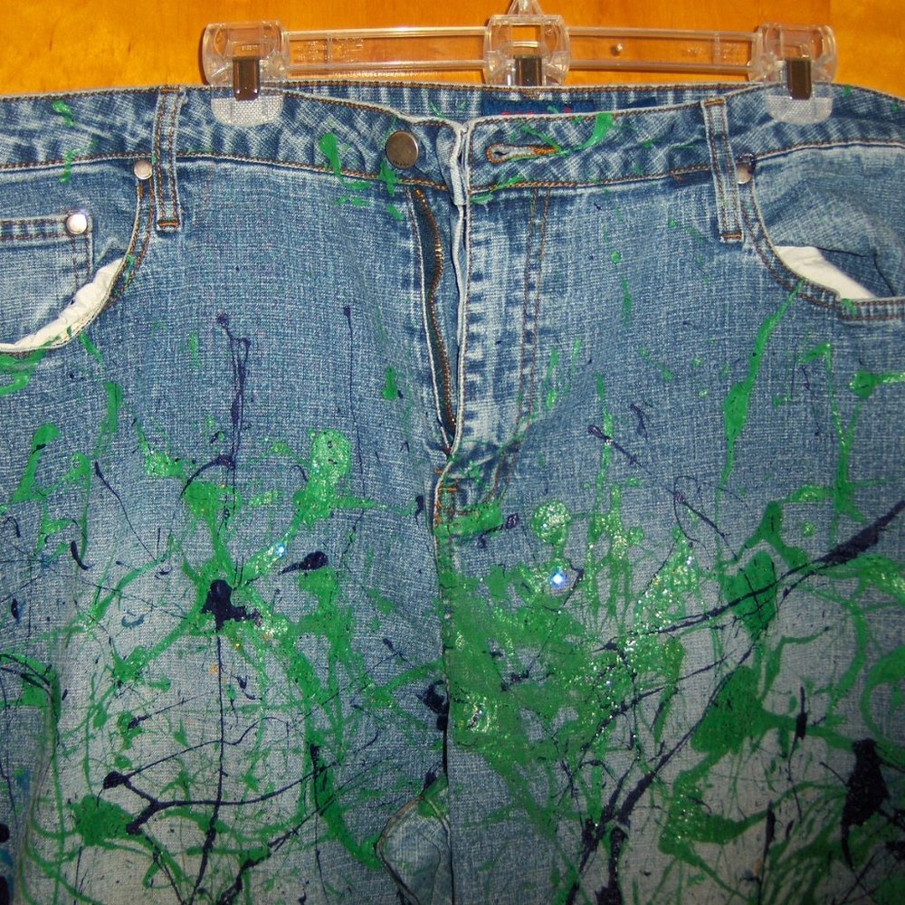 Zana Di Womens Blue Jeans 24 Hand Painted - Picture 2 of 13